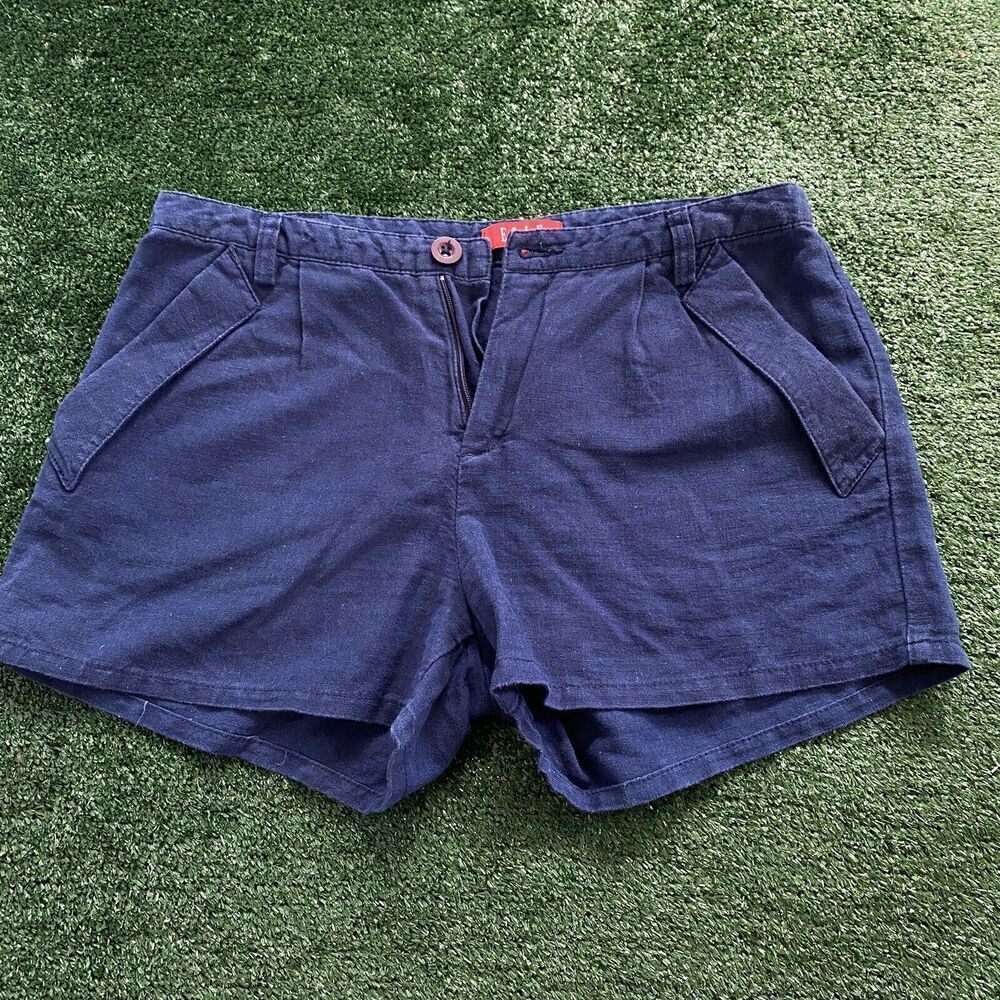 Elle Women's Chino Linen/Cotton Shorts Navy Size 26 Summer Inseam 2.5''